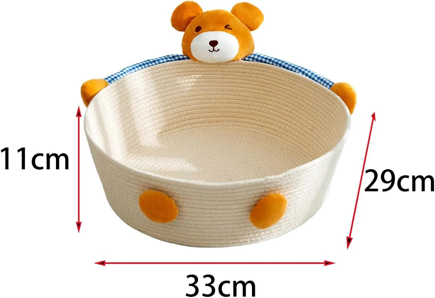 Woven cotton rope cat bed and scratching board in basket shape with bear design
