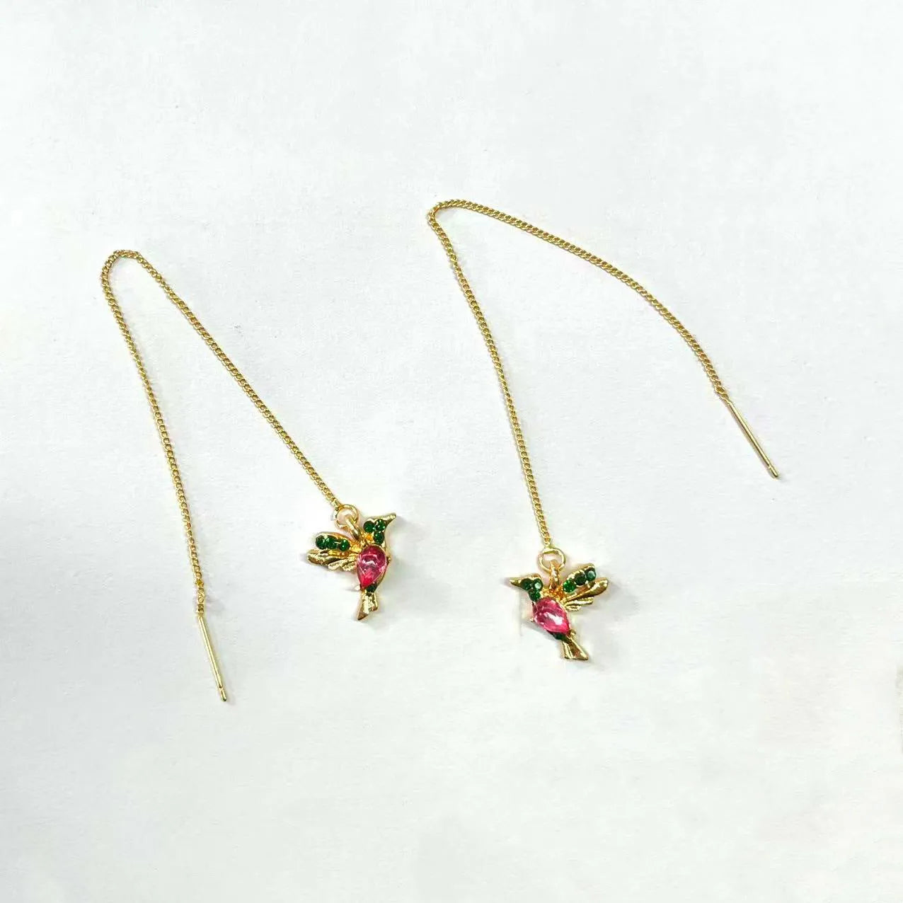 Bird hanging earrings with mixed zirconium wings in blue, red, and red lvzuan colour options