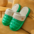 Plaid detachable slippers with plush lining and a textured EVA sole, shown in pink.
