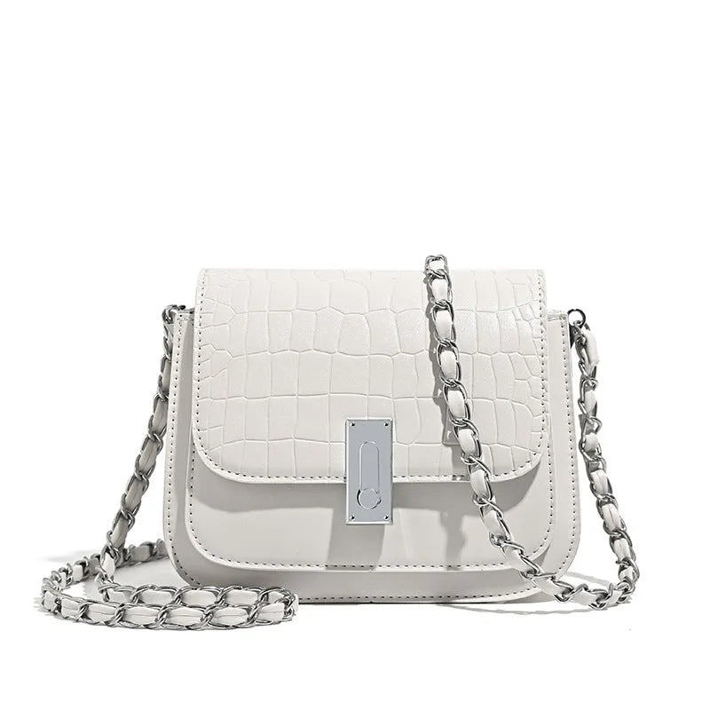 Soft PU women's shoulder bag with chain strap and horizontal square design in black colour
