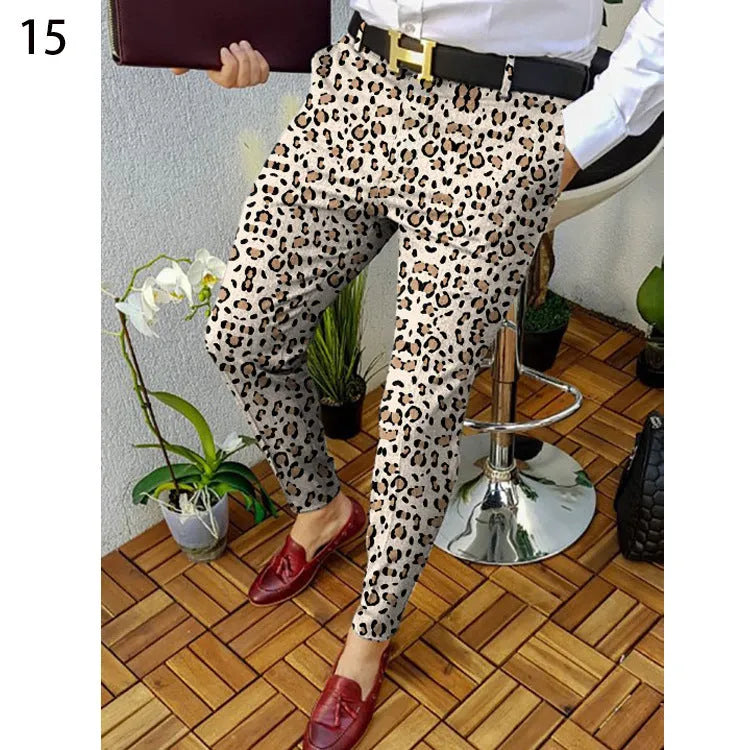 Men's slim-fit plaid casual trousers with straight leg and digital printed pattern in colour RKKZ49