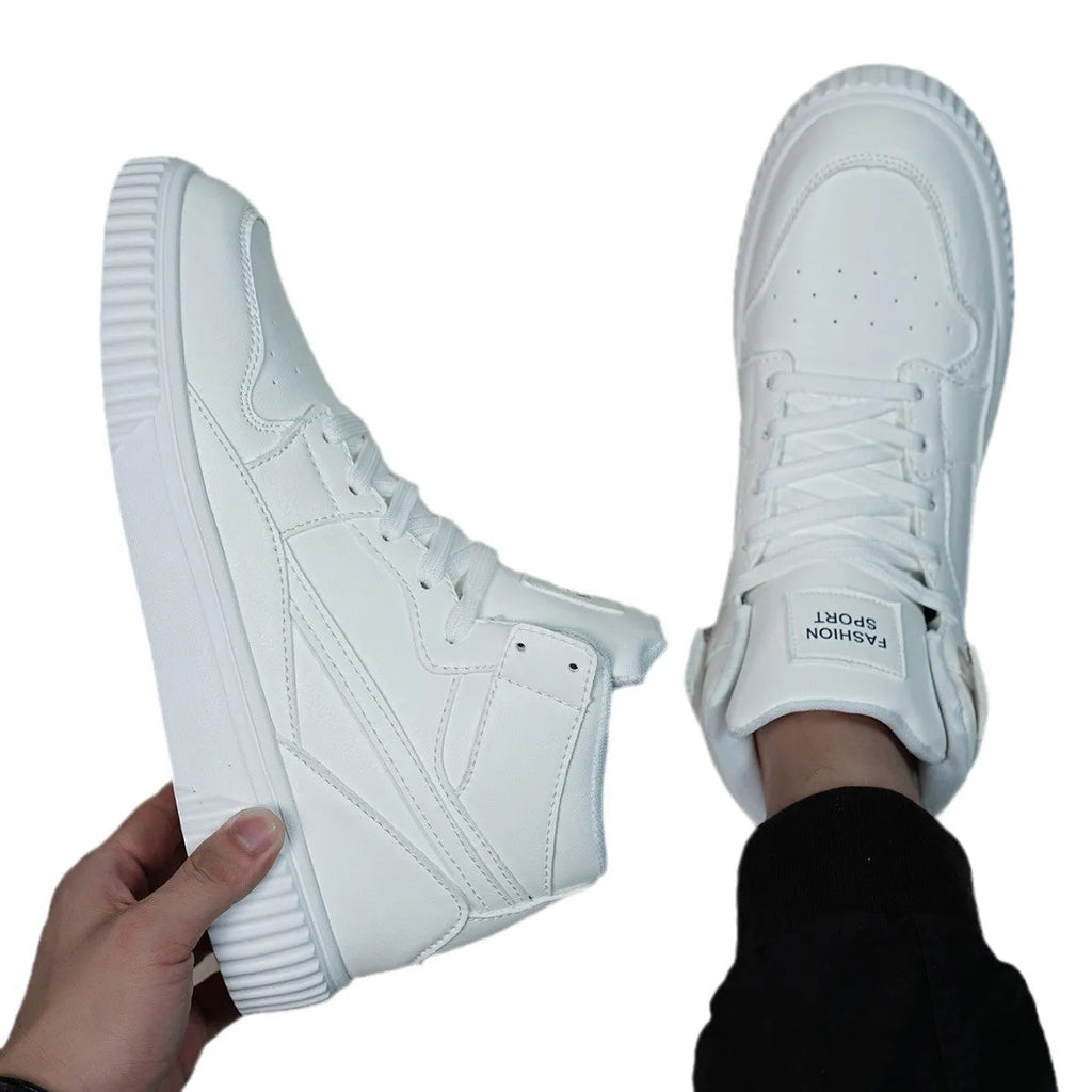 White men's microfiber casual shoes with a round toe, shown on a plain background.