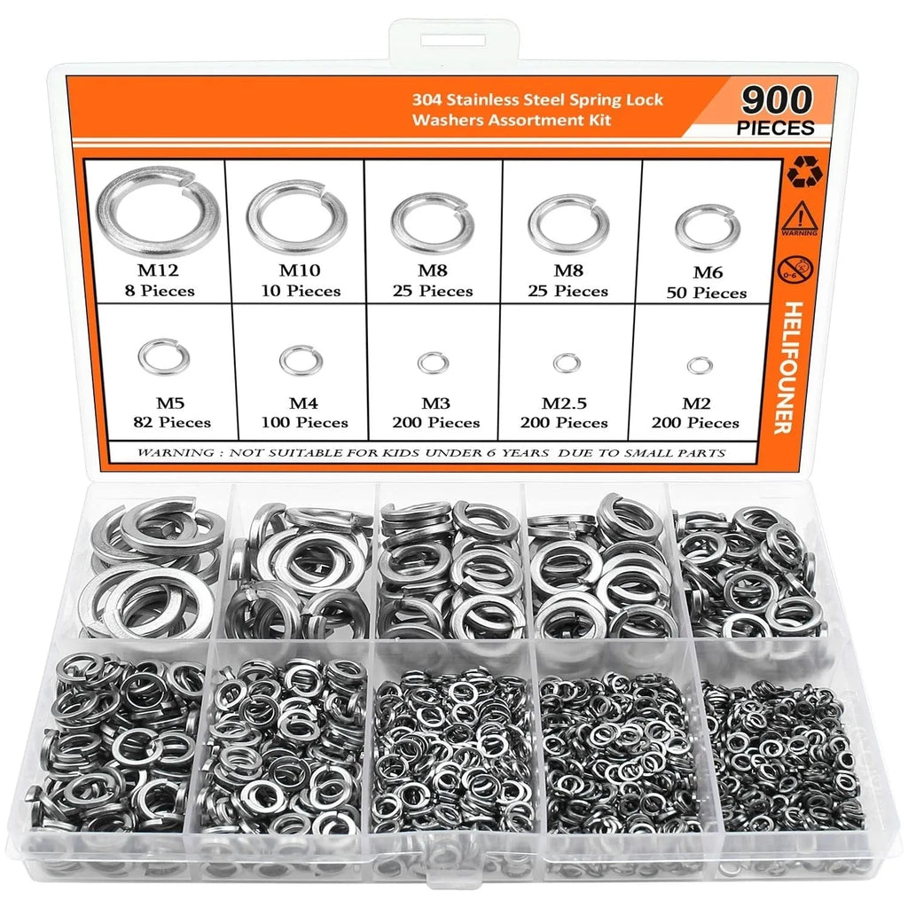 304 stainless steel spring lock washer combination box containing 900 assorted pieces