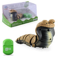 Electronic snake cat toy with segmented plastic body showing S-type crawling motion on floor
