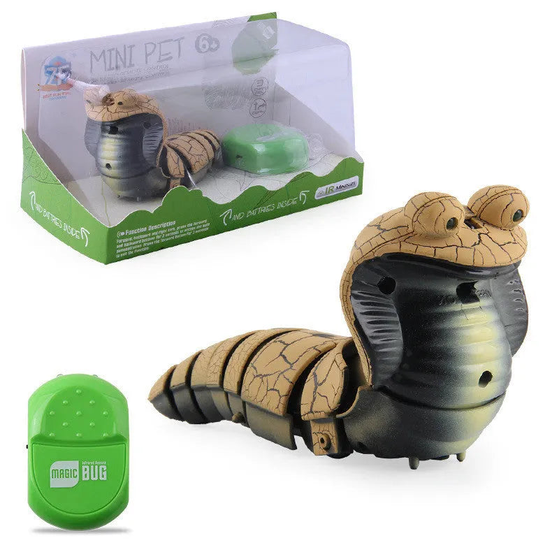 Electronic snake cat toy with segmented plastic body showing S-type crawling motion on floor