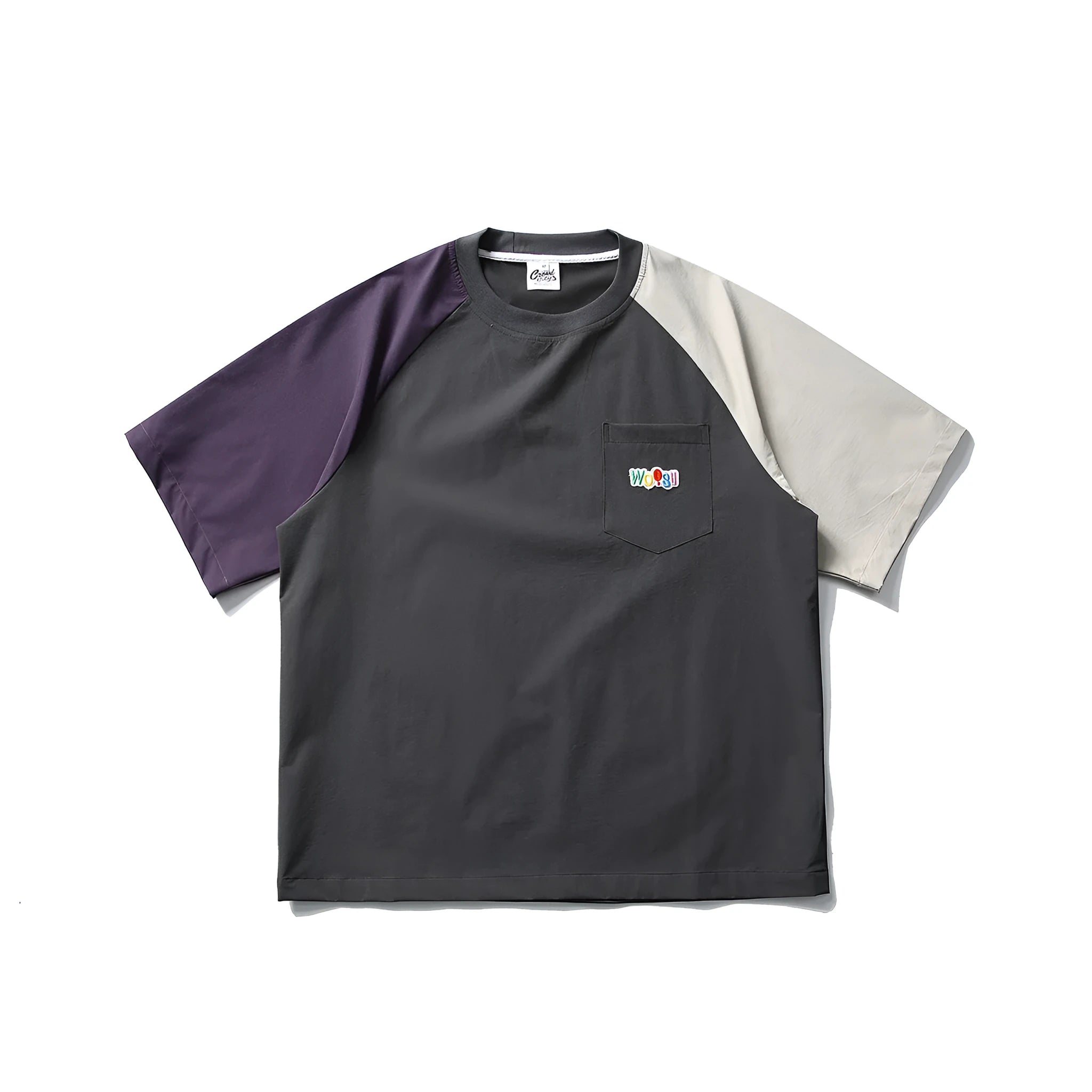 Dark grey men's loose fit t-shirt with contrast colour raglan sleeves