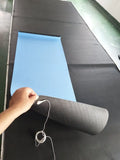 Blue conductive yoga mat with grounding wire, showing plant pattern and 182cm length.