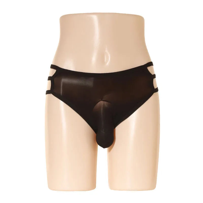 Men's transparent elephant nose shorts in multiple colours on a white background.