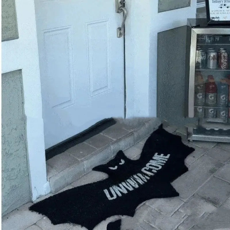 Bat-shaped plastic decorative mat, 40x80cm, bat mat design for Halloween door or floor use