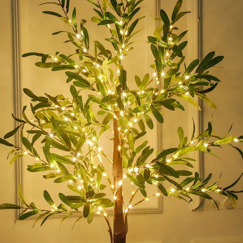 1.8 metre tall artificial olive tree lamp with 210 warm white LED lights for courtyard decoration