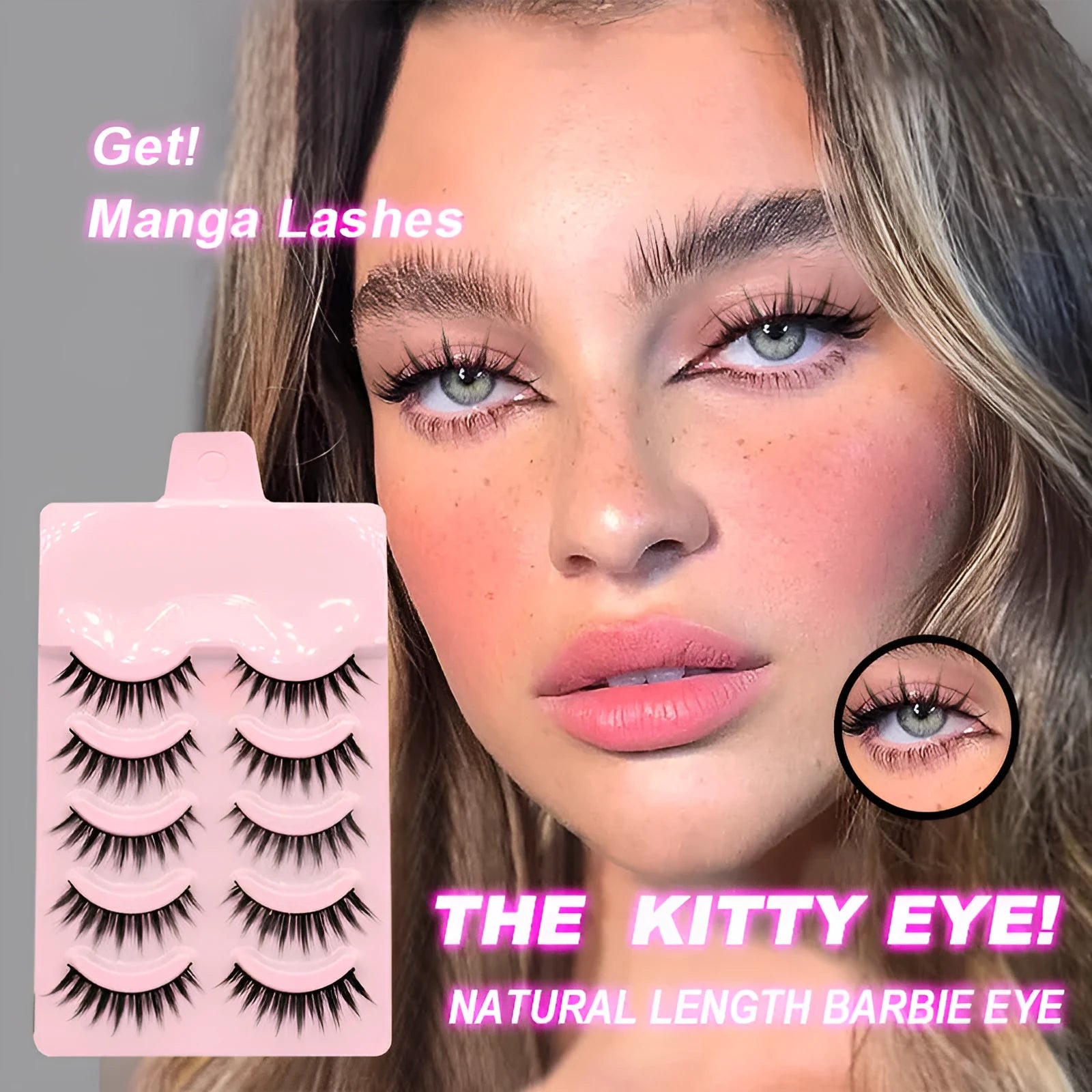 A set of three styles of black wispy false eyelashes for manga anime cosplay and Korean makeup.