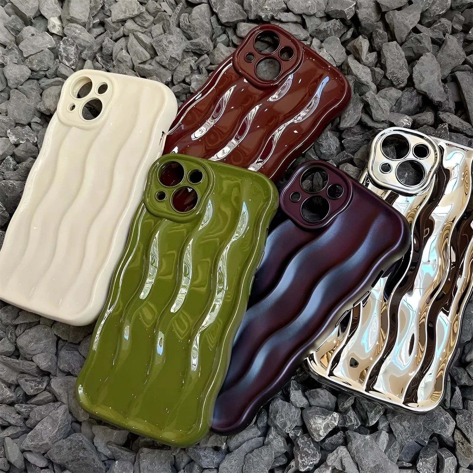 iPhone 17 silicone phone case with water ripple texture in green colour variant showing textured surface pattern