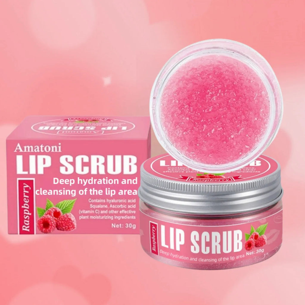 Amatoni lip scrub cream jar in fruit flavours for exfoliating and moisturising lip care