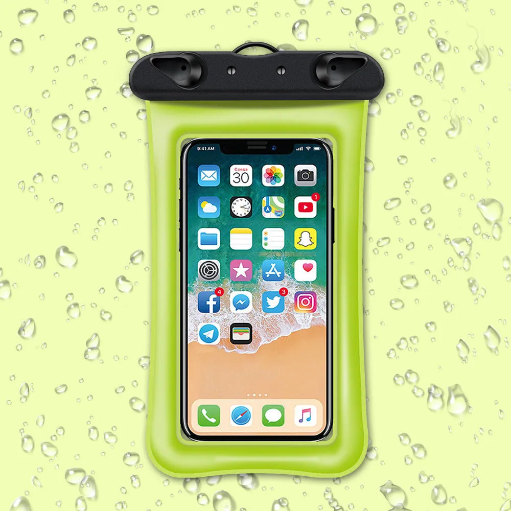 Double airbag waterproof phone pouch with neck rope in multiple colour options.