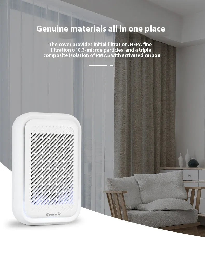 White wall-mounted air purifier with direct plug-in power cord and filter screen