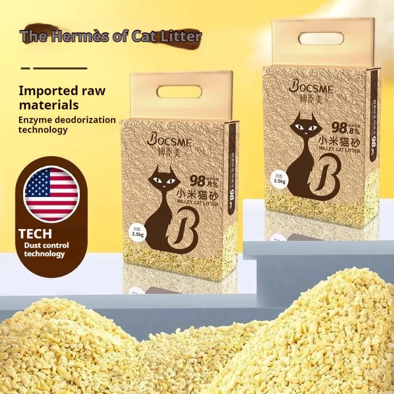 Yellow hybrid tofu and bentonite ore cat litter 2.5kg pack for deodorant dust-free litter tray use
