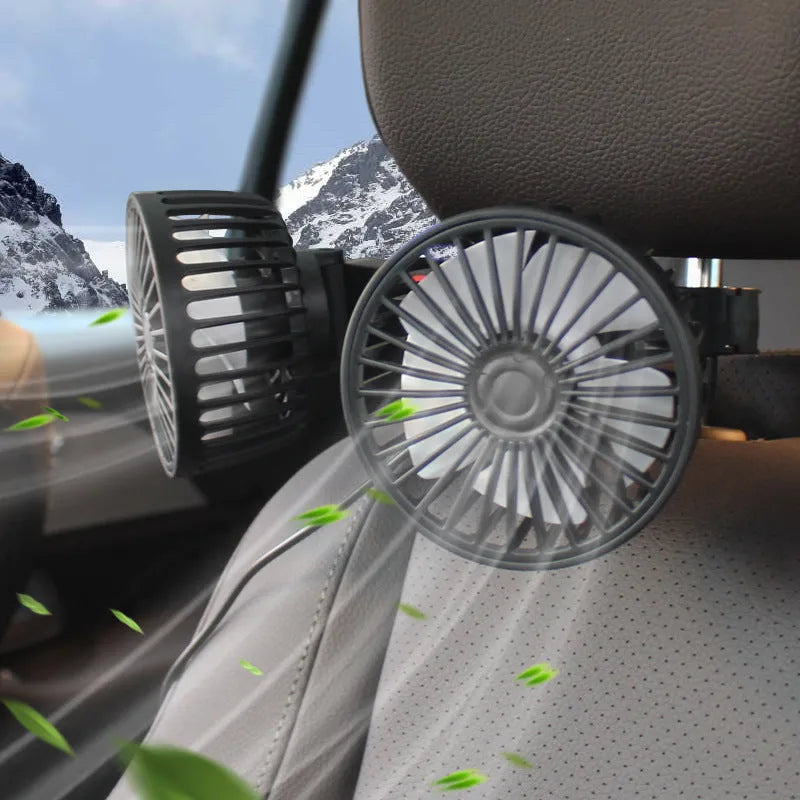 Black car USB rear seat fan with adjustable airflow settings