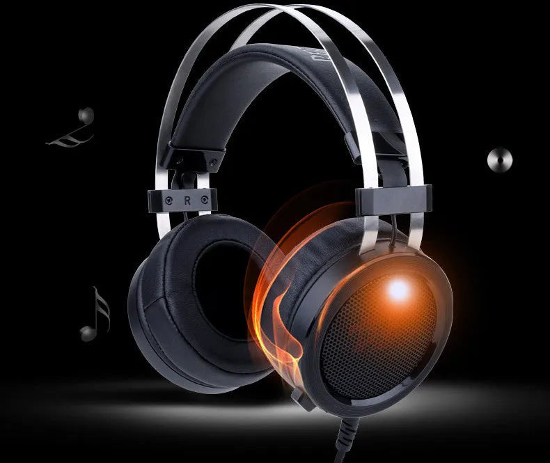 Black wired computer gaming headset with 2 metre cable and 3.5mm audio plug