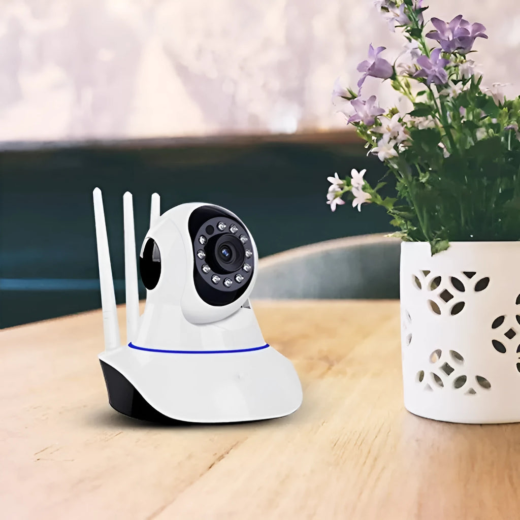 White dome wireless security camera with 2MP HD resolution for indoor and outdoor surveillance