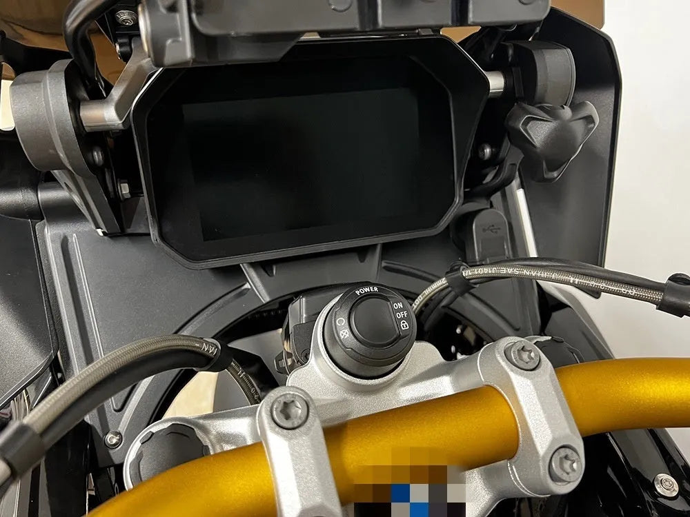 Black motorcycle cockpit fairing for BMW R1250GS and compatible GS models, model MO-CH003