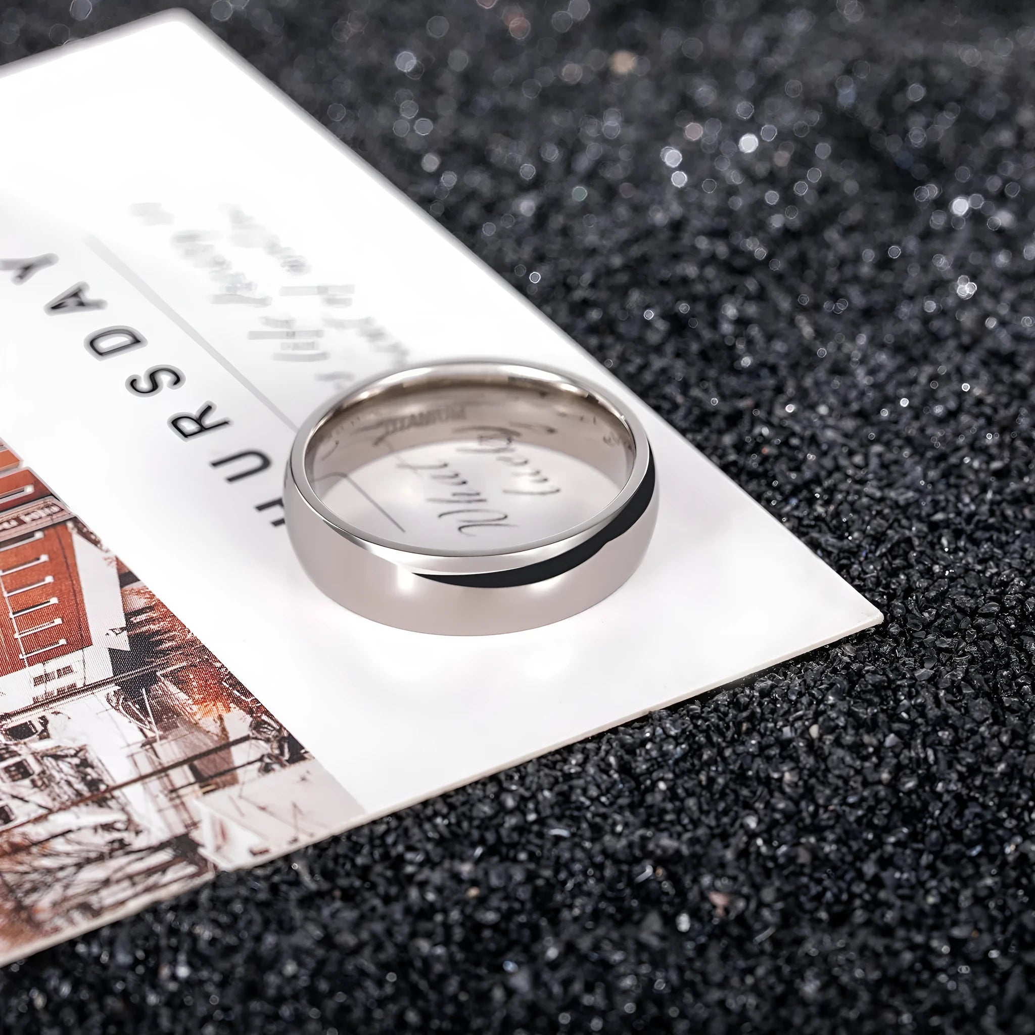 Silver-colour titanium steel unisex fashion ring shown in 2mm, 4mm, 6mm, and 8mm width options.