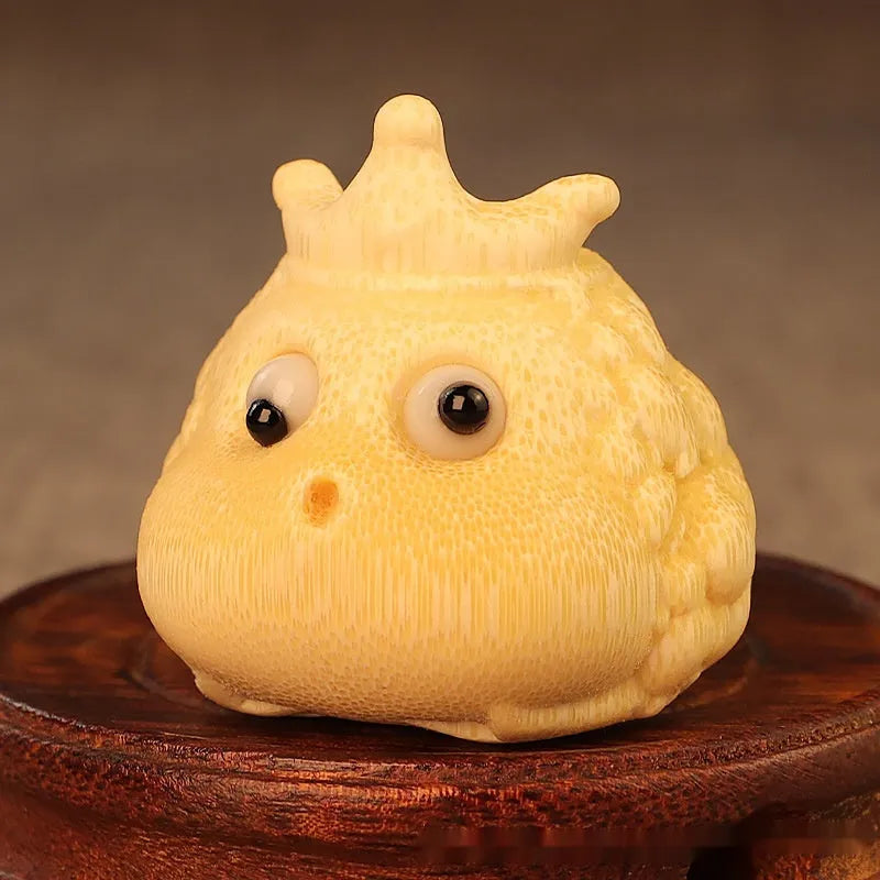 Solid bamboo carving of the Crown Princess Toad, a cute style decorative ornament.