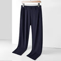 Men's straight-leg ice silk trousers in black colour with elastic waistband for casual wear
