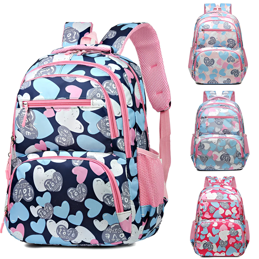 Student backpack with air pillow belt back support in blue, grey, pink, or rose red colour