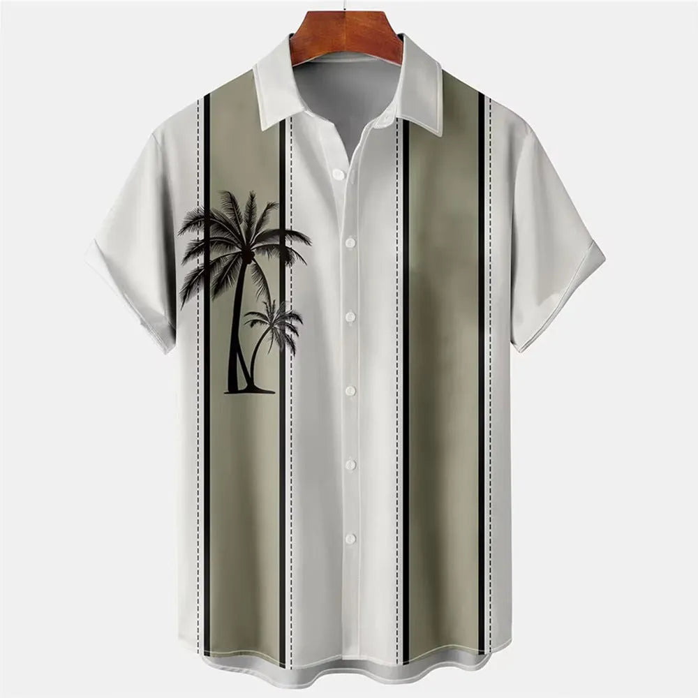 Hawaiian men's shirt with 3D printed pattern, short sleeves and regular fit cardigan style