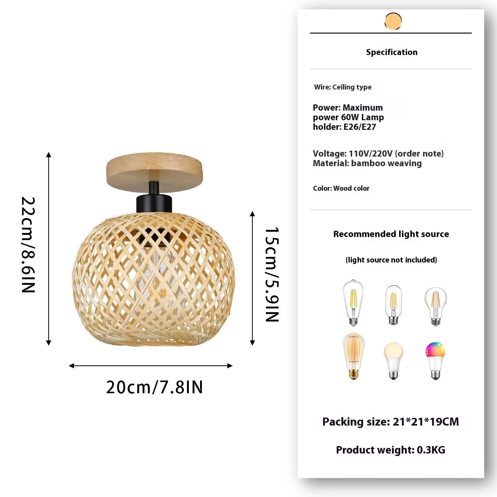 Japanese-style bamboo ceiling lamp with wood colour finish for corridor and entrance lighting