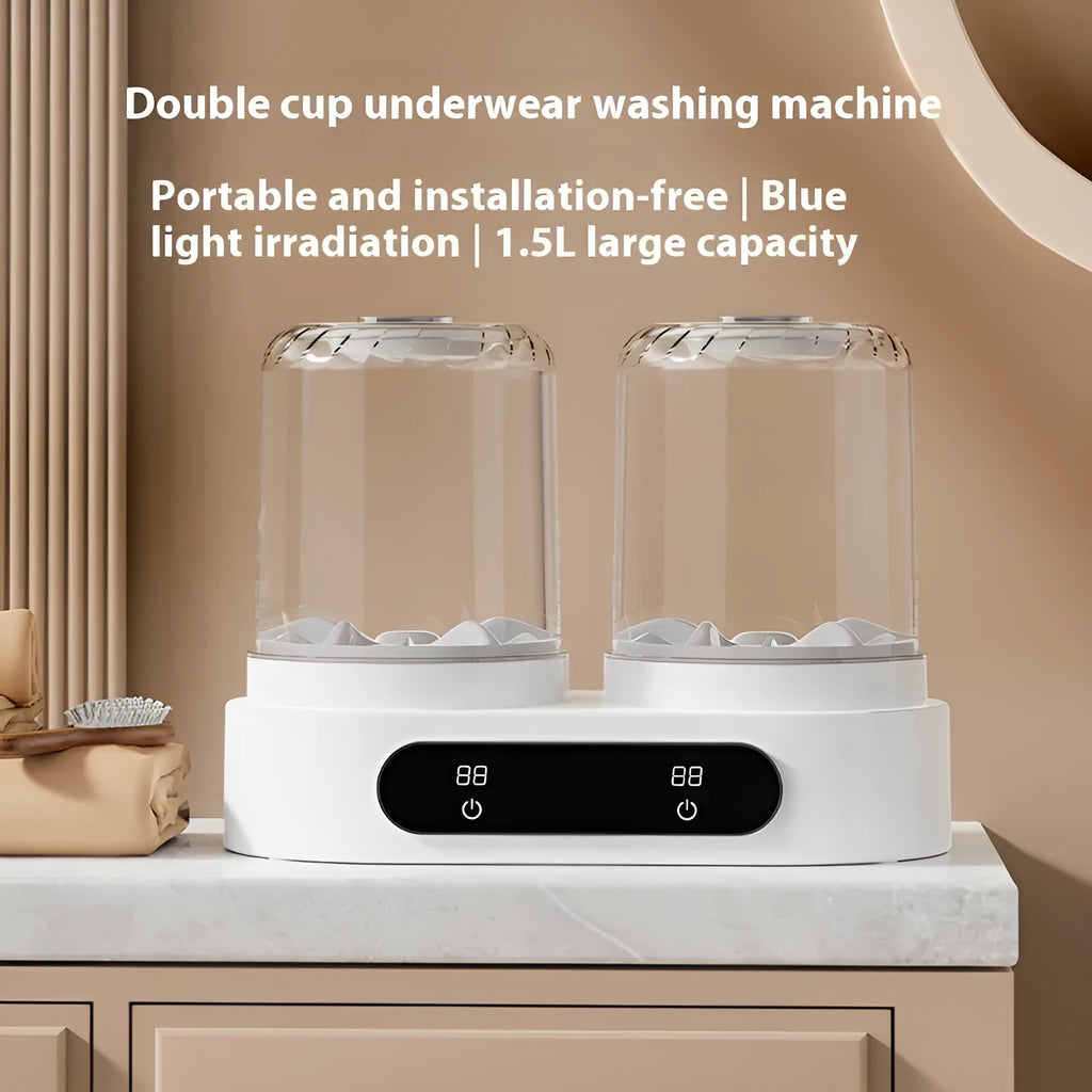 White USB-powered mini washing machine with double bucket design for underwear and delicate items