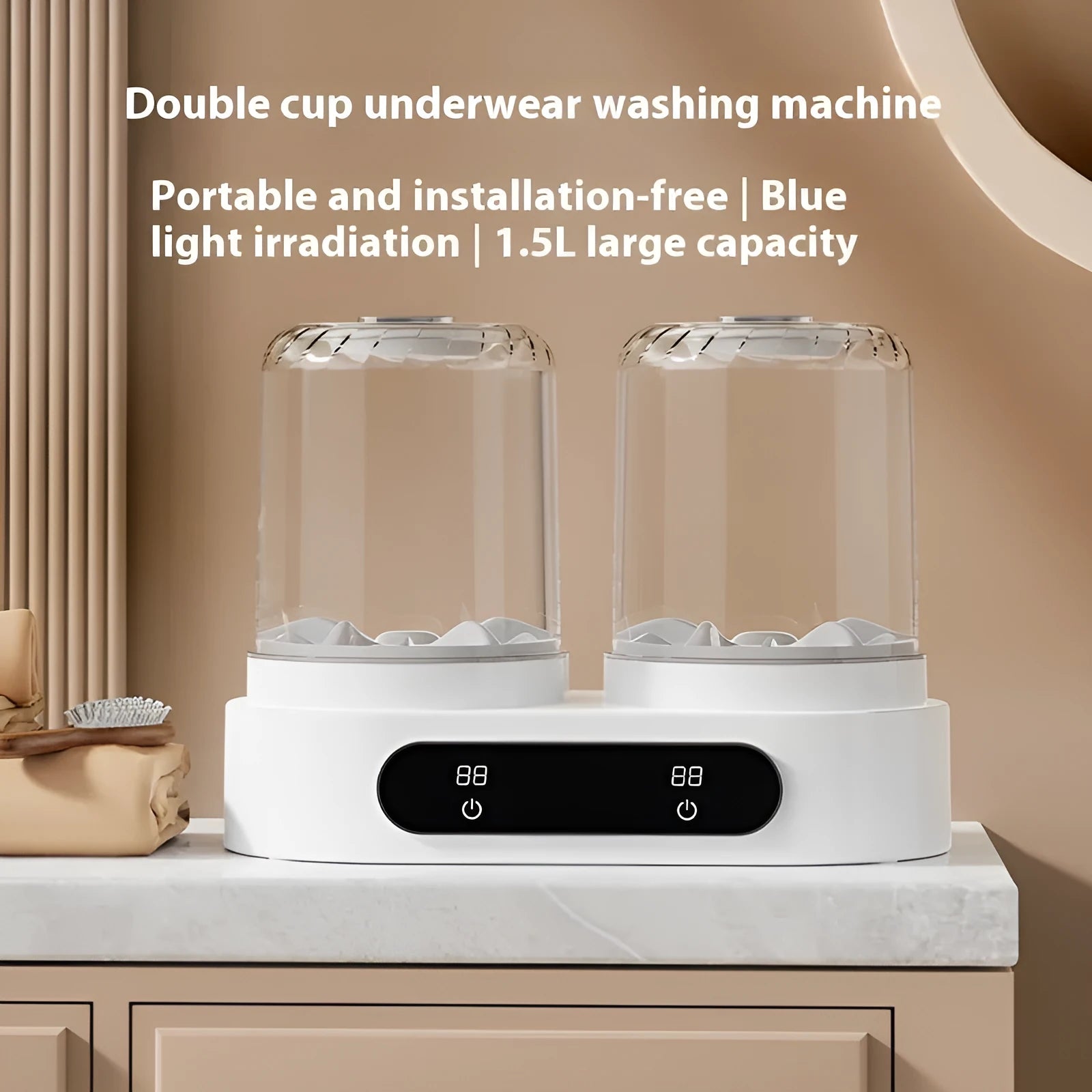 White USB-powered mini washing machine with double bucket design for underwear and delicate items