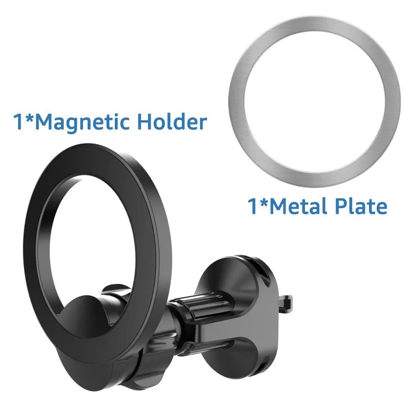 Black magnetic car air vent phone holder with O-ring design holding a smartphone