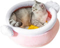 Pink and yellow honey pot shaped cat sofa bed with a soft fabric exterior and large interior space for pets.
