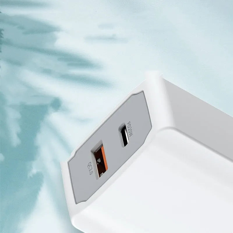 White phone fast charger set with USB interface and fireproof construction
