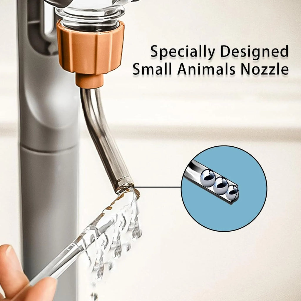 Small animal cage water bottle with rotatable nozzle and quick connect design