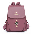 Women's casual leather backpack in street style with three-dimensional pockets and adjustable straps
