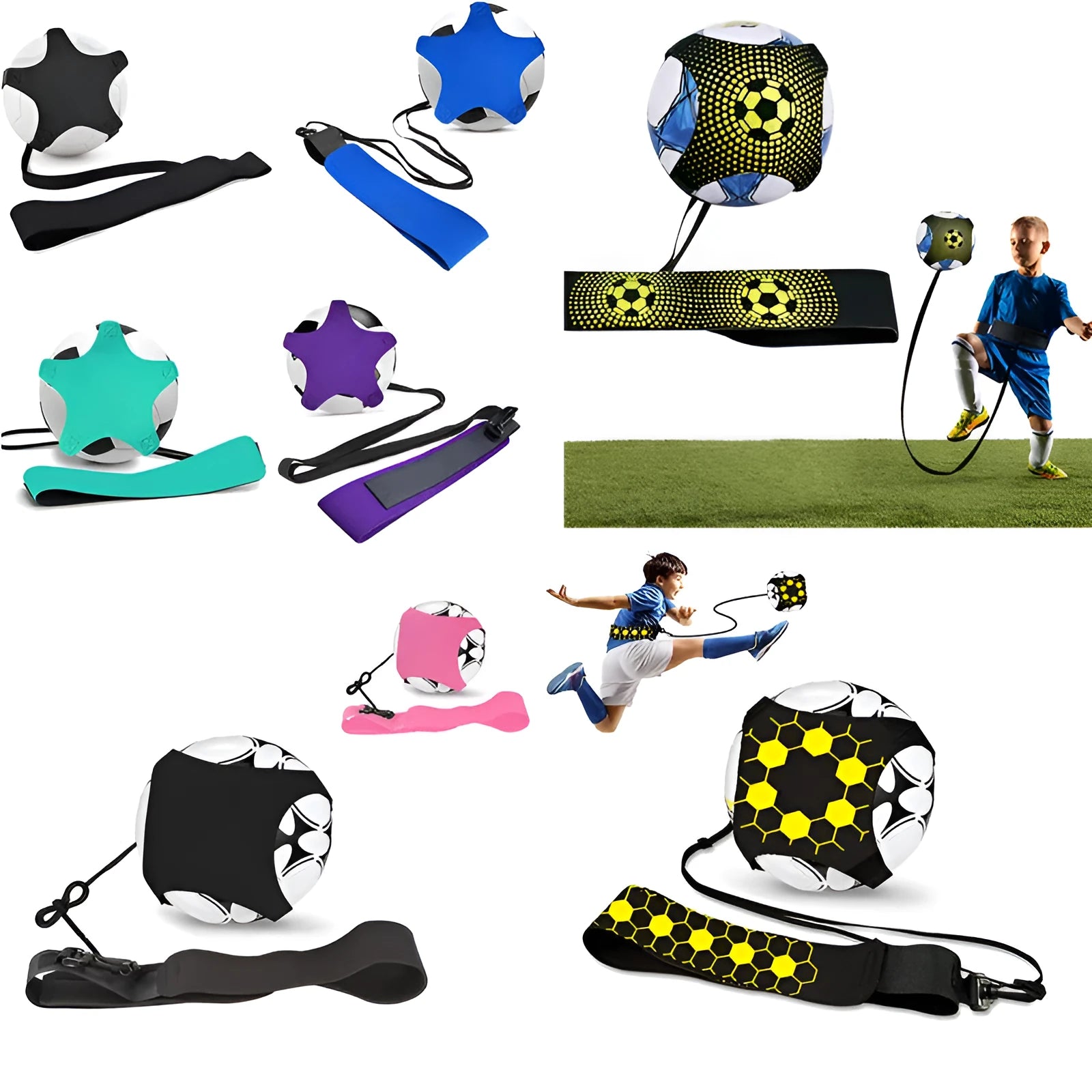 Neoprene football juggling training belt showing adjustable design and colour pattern options