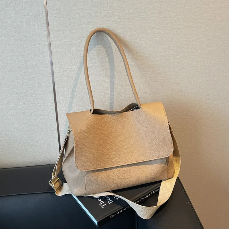Horizontal square PU tote bag with double shoulder straps in beige colour