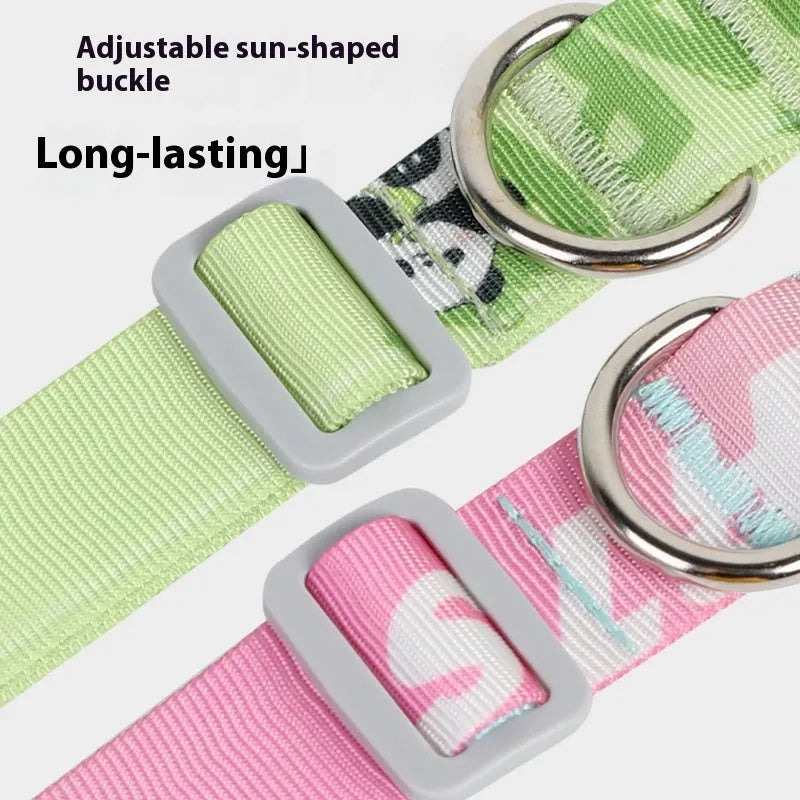 Adjustable nylon dog collar with cartoon gradient printing in Panda Green and gradient colour options