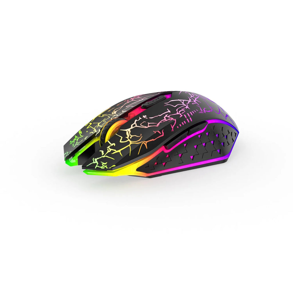 Black and white Bluetooth dual-mode gaming mouse with RGB breathing lights and charging cable