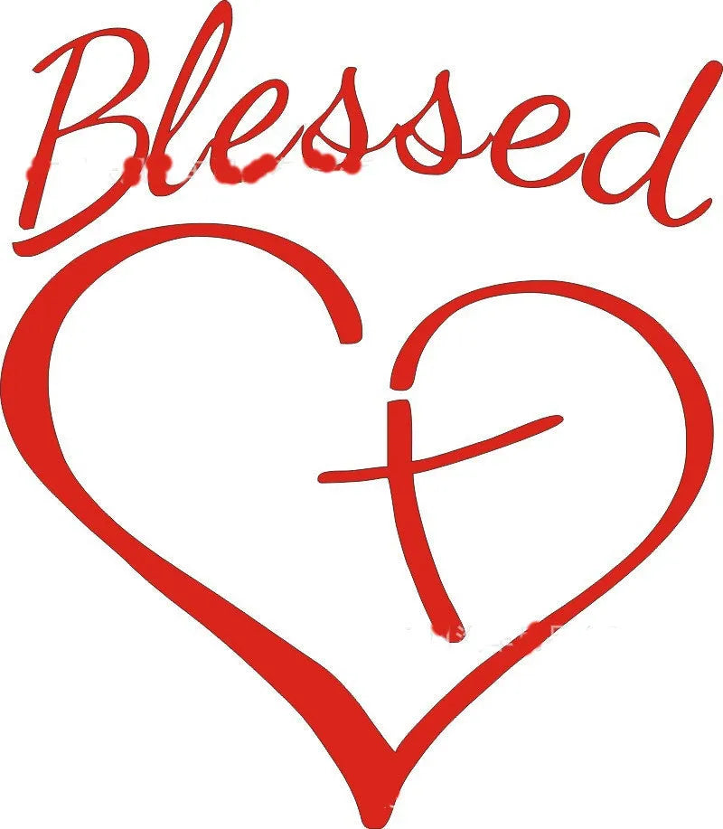 Faith Hope Love letter sticker with heart design in black white red measuring 14x11.5cm