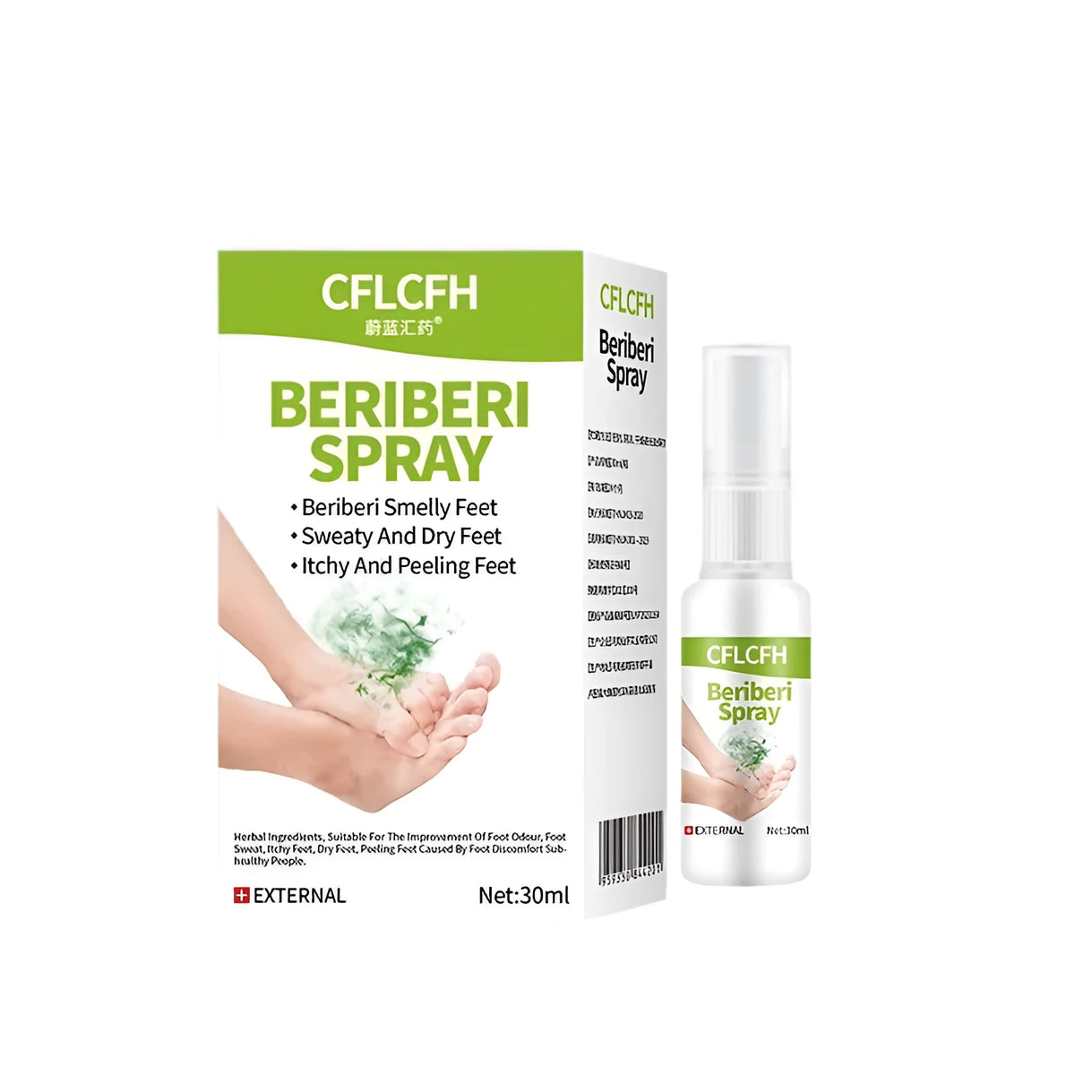 30ml bottle of foot odour spray for smelly feet and shoe freshening.