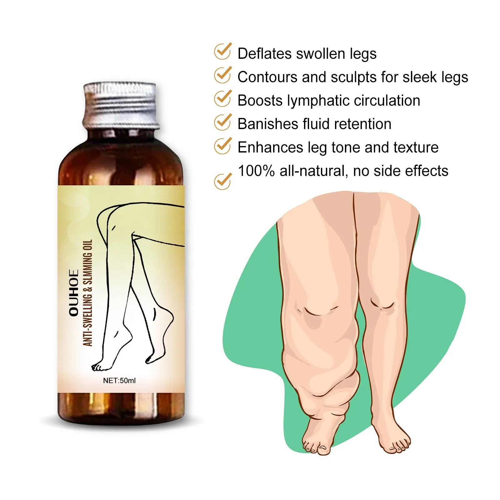 50ml leg massage essential oil bottle with botanical extracts for daily body skin care
