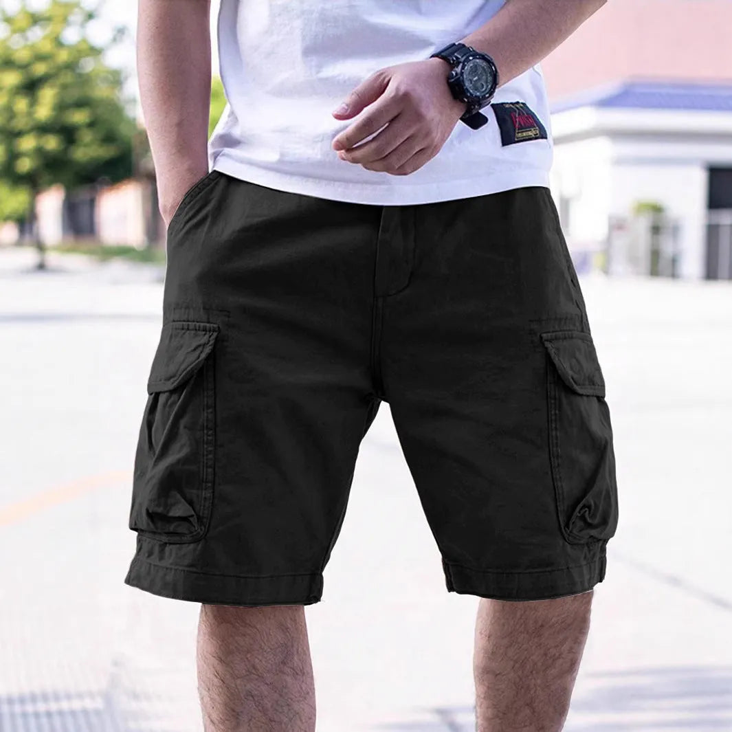 Men's cotton blend workwear shorts in loose fit with five colour options including Army Green and Sapphire Blue