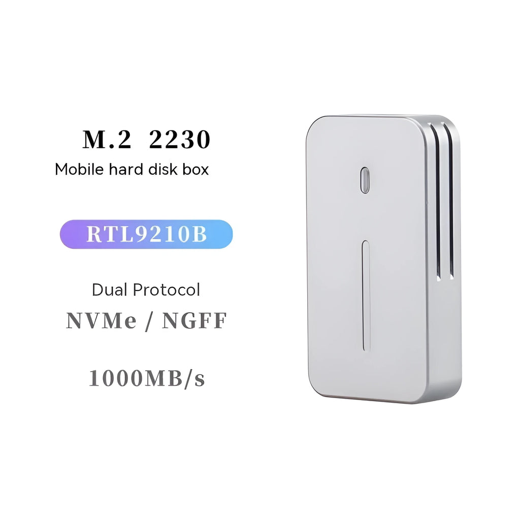 Aluminium alloy M.2 NVMe/NGFF SSD enclosure with dual protocol support and heat dissipation design