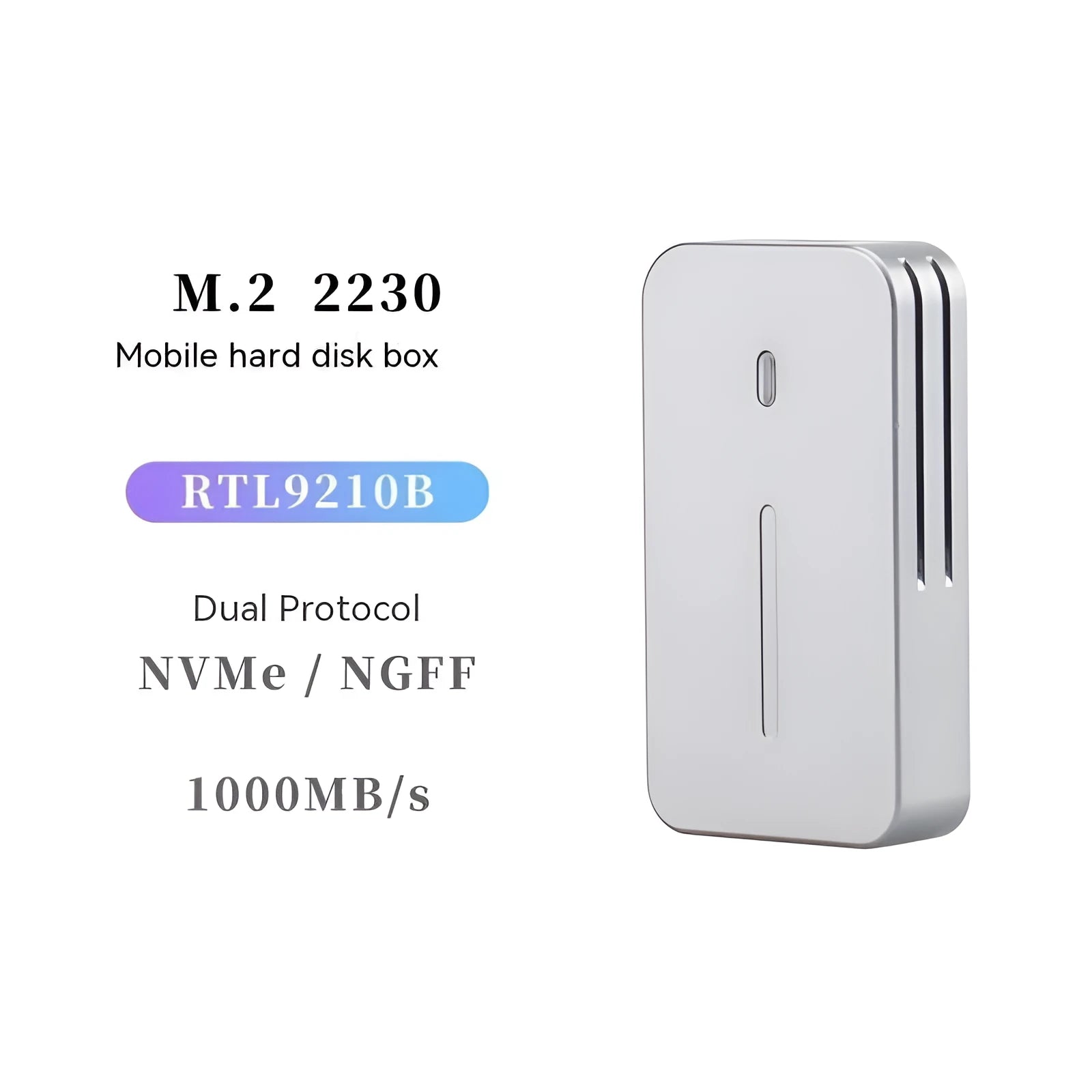 Aluminium alloy M.2 NVMe/NGFF SSD enclosure with dual protocol support and heat dissipation design