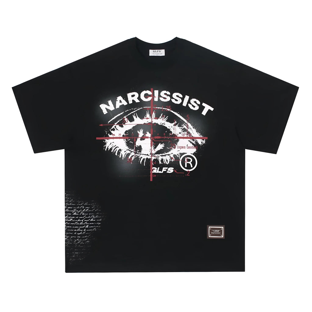 Black and white pure cotton retro hip hop t-shirt with large letter print design.