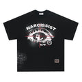 Black and white pure cotton retro hip hop t-shirt with large letter print design.