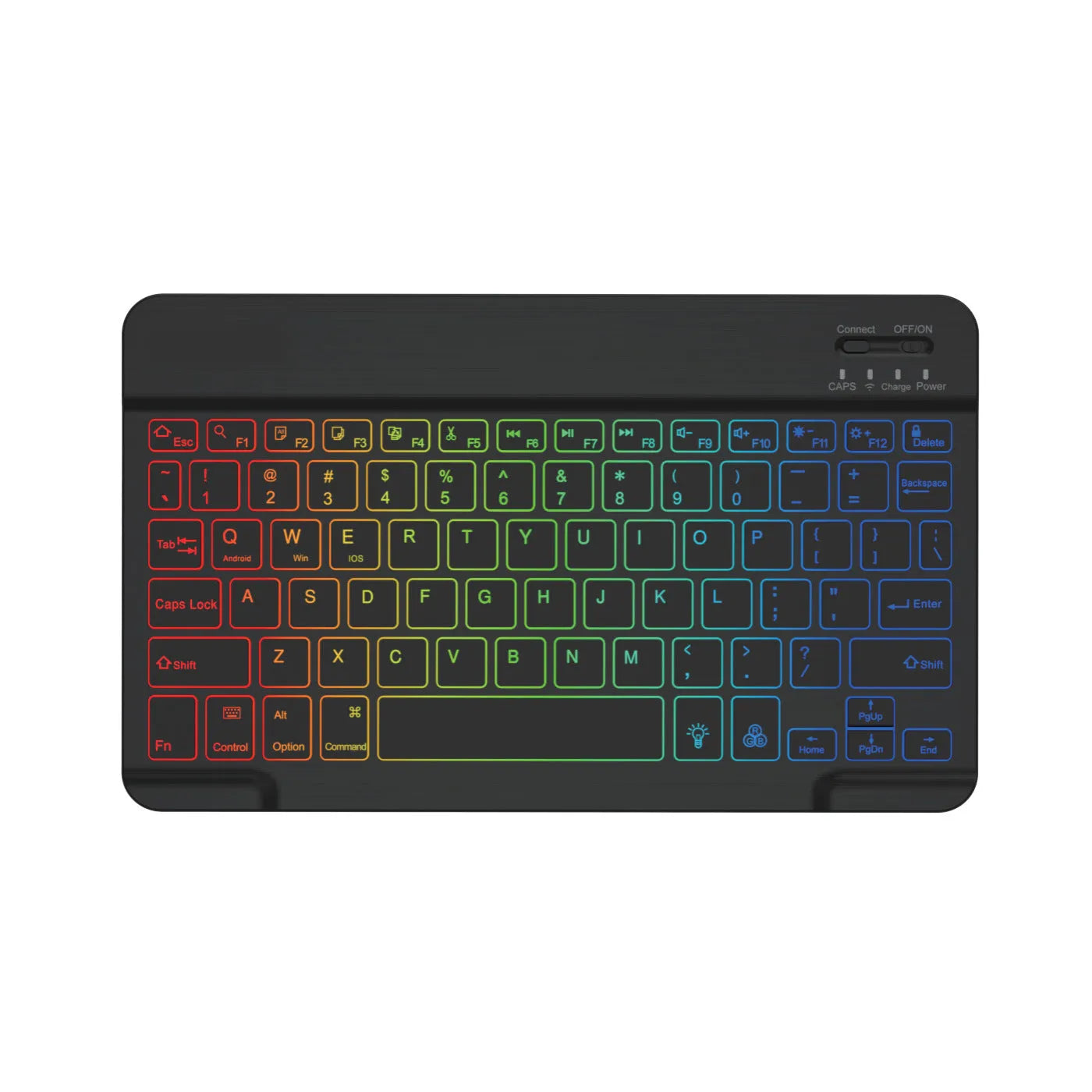 10-inch backlit Bluetooth keyboard for tablets with colourful RGB lighting in seven colour options